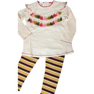 Mud Pie Tassel Tunic shirt striped ribbed Legging pants Set girls 3T NWT pink